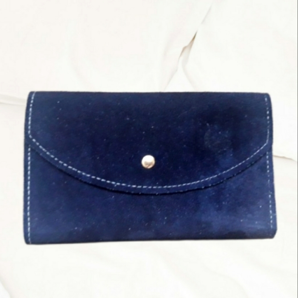 Vintage 1970's Westport Suede Wallet Billfold - Navy Blue Made in Brazil